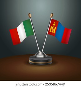 Italy and Mongolia table flags relation  with gradient backgrund. Vector Illustration