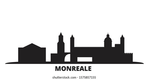 Italy, Monreale city skyline isolated vector illustration. Italy, Monreale travel black cityscape