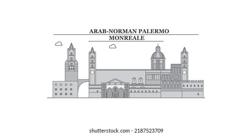 Italy, Monreale city skyline isolated vector illustration, icons