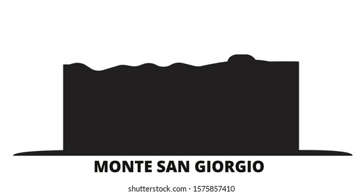 Italy, Monte San Giorgio city skyline isolated vector illustration. Italy, Monte San Giorgio travel black cityscape