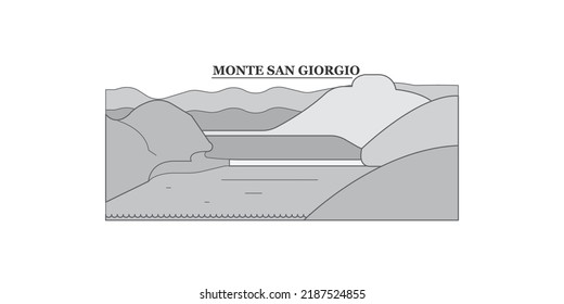 Italy, Monte San Giorgio city skyline isolated vector illustration, icons