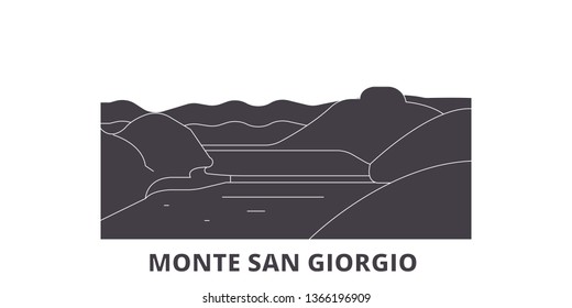 Italy, Monte San Giorgio  flat travel skyline set. Italy, Monte San Giorgio  black city vector illustration, symbol, travel sights, landmarks.