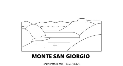 Italy, Monte San Giorgio  line travel skyline set. Italy, Monte San Giorgio  outline city vector illustration, symbol, travel sights, landmarks.