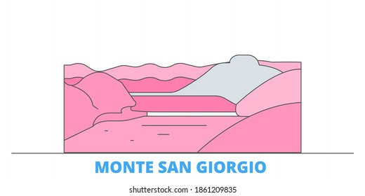 Italy, Monte San Giorgio line cityscape, flat vector. Travel city landmark, outline illustration, line world icons