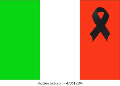 Italy in mourning, state flag with a black ribbon.