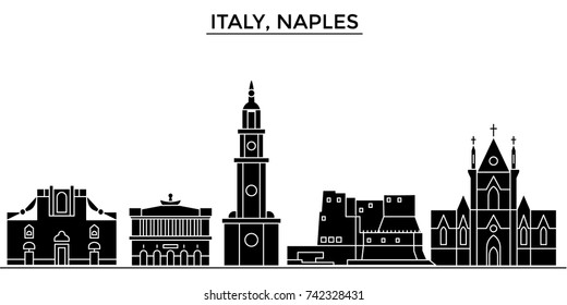 Italy, Naples City architecture vector city skyline, travel cityscape with landmarks, buildings, isolated sights on background