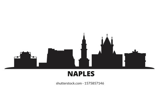 Italy, Naples city skyline isolated vector illustration. Italy, Naples travel black cityscape