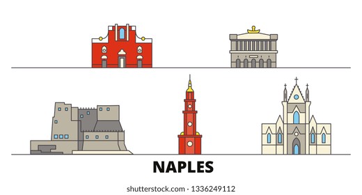 Italy, Naples flat landmarks vector illustration. Italy, Naples line city with famous travel sights, design skyline. 