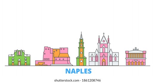 Italy, Naples line cityscape, flat vector. Travel city landmark, outline illustration, line world icons