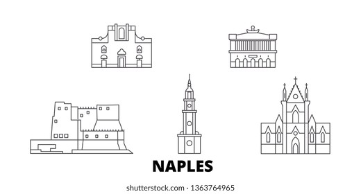 Italy, Naples line travel skyline set. Italy, Naples outline city vector illustration, symbol, travel sights, landmarks.