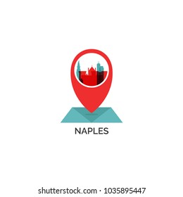 Italy Naples map city pin point geolocation modern skyline shape pointer vector flat logo web icon illustration