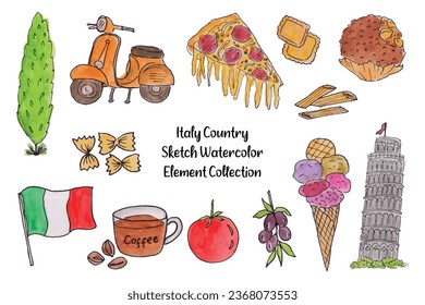 Italy Nation Watercolor Sketch Element Collection