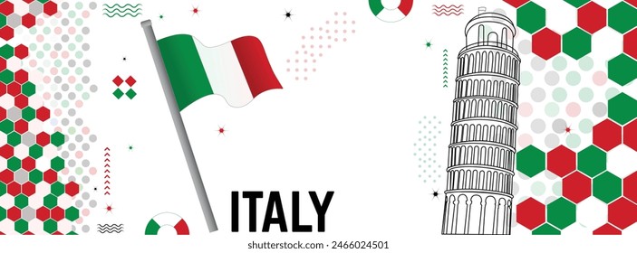 Italy National Day 2nd June abstract banner, pisa tower flag vector illustration. Abstract geometric design for celebration of Republic Day of ITALY. Festa della Repubblica flag on the background