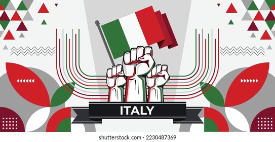 Italy national day banner with Italia flag colors theme background and geometric abstract retro modern green red white design. Italian people. Sports Games Supporters Vector Illustration.