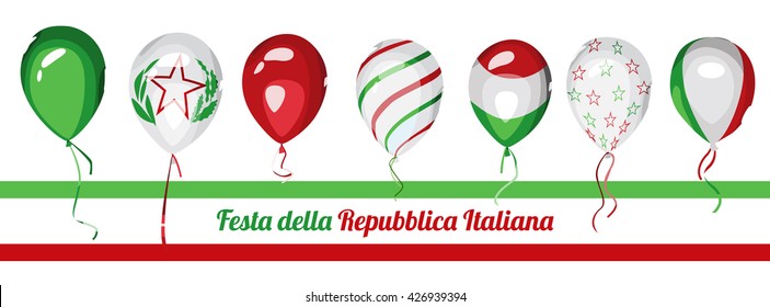 Italy National Day. Italy Republic Day. Balloons with Italian flag colors. Italy national celebration vector horizontal design.