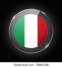 Italy national flag. Application Language Symbol. Country of manufacture icon. Round glossy isolated vector icon with national flag button on glow background. Symbol of nation for infographics, web.