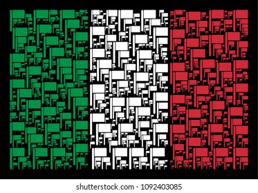 Italy national flag flat composition constructed from flag items on a black background. Vector flag pictograms are united into abstract Italian flag illustration.