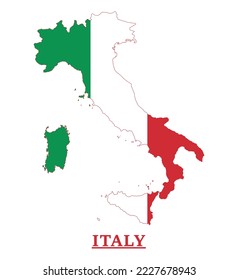 Italy National Flag Map Design, Illustration Of Italia Country Flag Inside The Map