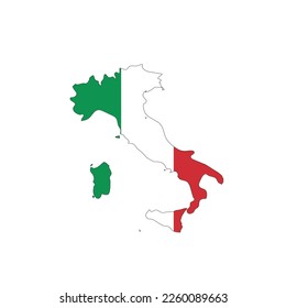 Italy - national flag in a shape of country map silhouette with thin black outline. Simple flat vector icon.