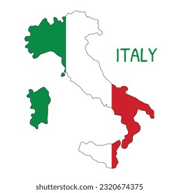 Italy National Flag Shaped as Country Map
