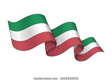 Italy national flag waving ribbon shape with engraved vintage texture