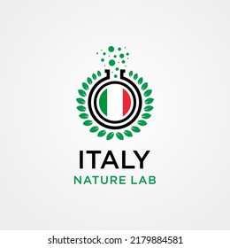 Italy Nature Lab Logo Design Concept Vector. Creative Lab with leaf Logo Template. Icon Symbol