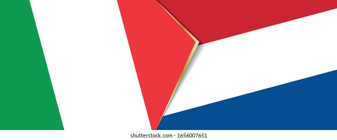 Die Flaggen Italiens und der Niederlande, zwei Vektorillustrationen Flaggen Symbol für Beziehung oder Konfrontation.