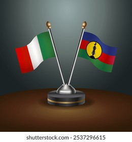 Italy and New Caledonia table flags relation  with gradient backgrund. Vector Illustration