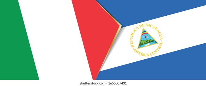 Italy and Nicaragua flags, two vector flags symbol of relationship or confrontation.