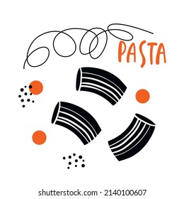 Italy noodles doodle set. Black and Orange sketch vector illustration. Pasta collection drawings vector set. Vector vintage italian pasta restaurant illustration. Great for menu, banner, flyer, card.