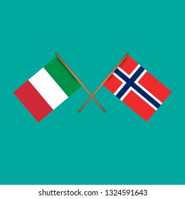 Italy and Norway crossed flags.Language learning or travel concept 