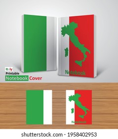 Mockup de diseño de portátiles de Italia - Plantilla de libro 3D - Mapa y bandera de país nacional - Listo para imprimir la cubierta de la revista - Vector
