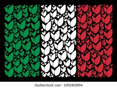 Italy official flag flat composition designed of floral sprout items on a black background. Vector floral sprout symbols are arranged into conceptual Italy flag collage.