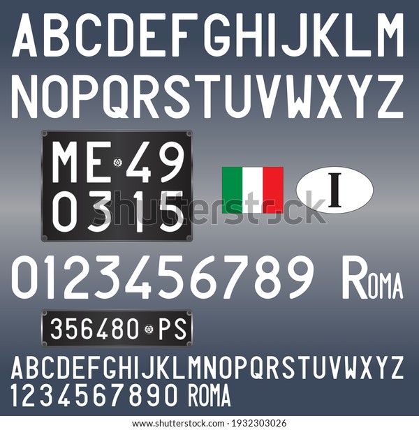 Italy old car license plate,\
letters, numbers and symbols, vector illustration, vintage\
design