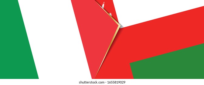 Italy and Oman flags, two vector flags symbol of relationship or confrontation.