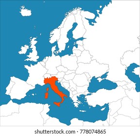 Italy on the Europe map, vector illustration