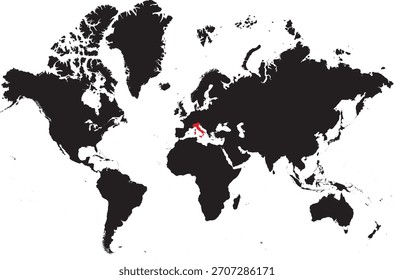 Italia en el mapa mundial Silueta de Vector editable