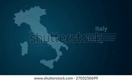 Italy outline map filled with concentric circles on dark gradient background