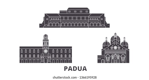 Italy, Padua flat travel skyline set. Italy, Padua black city vector illustration, symbol, travel sights, landmarks.