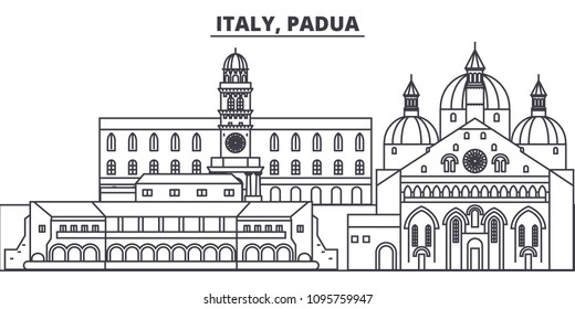 Italy, Padua line skyline vector illustration. Italy, Padua linear cityscape with famous landmarks, city sights, vector landscape. 