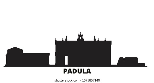 Italy, Padula city skyline isolated vector illustration. Italy, Padula travel black cityscape