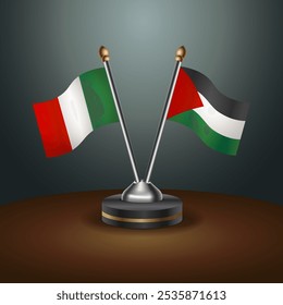 Italy and Palestine table flags relation  with gradient backgrund. Vector Illustration