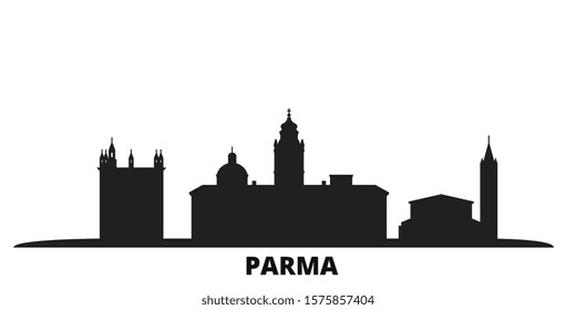 Italy, Parma city skyline isolated vector illustration. Italy, Parma travel black cityscape