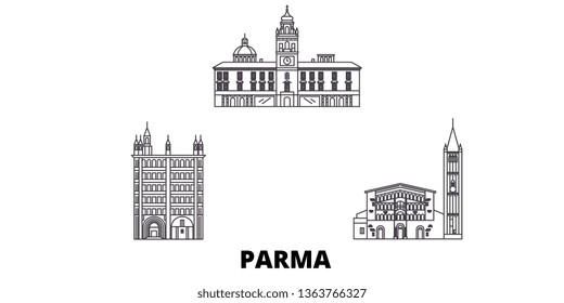 Italy, Parma line travel skyline set. Italy, Parma outline city vector illustration, symbol, travel sights, landmarks.