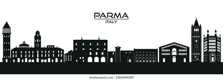 Italy, Parma skyline, city Parma, Parma cityscape with famous landmarks, city sights, landscape.