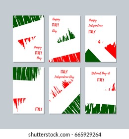 Italy Patriotic Cards for National Day. Expressive Brush Stroke in National Flag Colors on white card background. Italy Patriotic Vector Greeting Card.