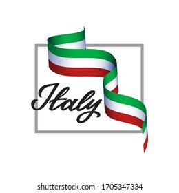 Italy patriotic concept with Italian flag color ribbon, hand drawn font I love and calligraphy for travel poster, traditional national holiday banner, patriotic affection, country logo, made in Italy