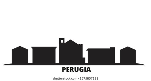 Italy, Perugia city skyline isolated vector illustration. Italy, Perugia travel black cityscape