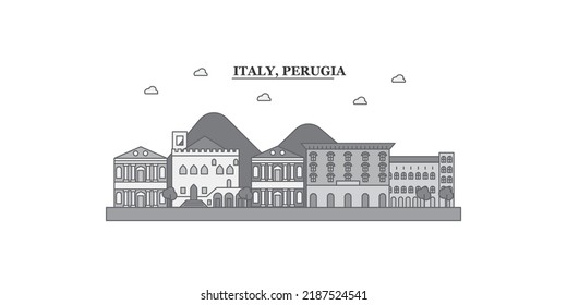 Italy, Perugia city skyline isolated vector illustration, icons