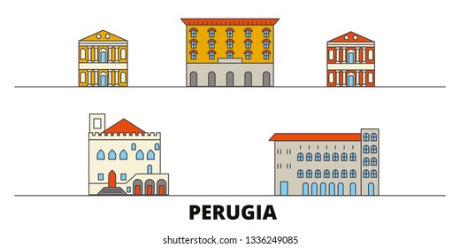 Italy, Perugia flat landmarks vector illustration. Italy, Perugia line city with famous travel sights, design skyline. 